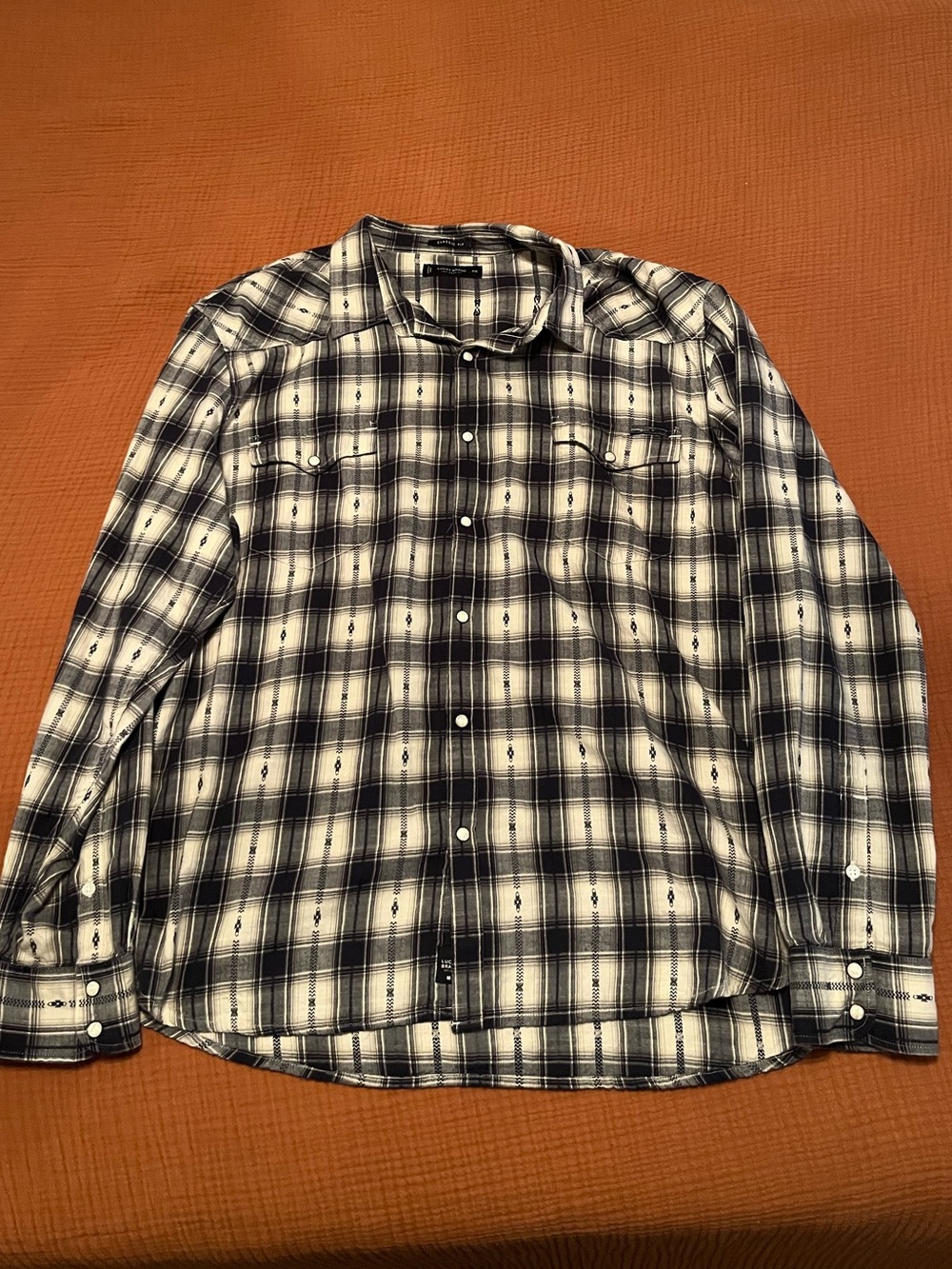 Men’s Western Lucky Brand Black and White Plaid Pearl Button-Up Shirt